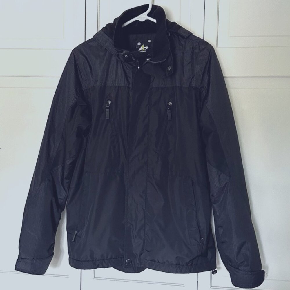 athletech Outerwear Hooded Fleece Lined Black Winter Jacket  - Men's Small